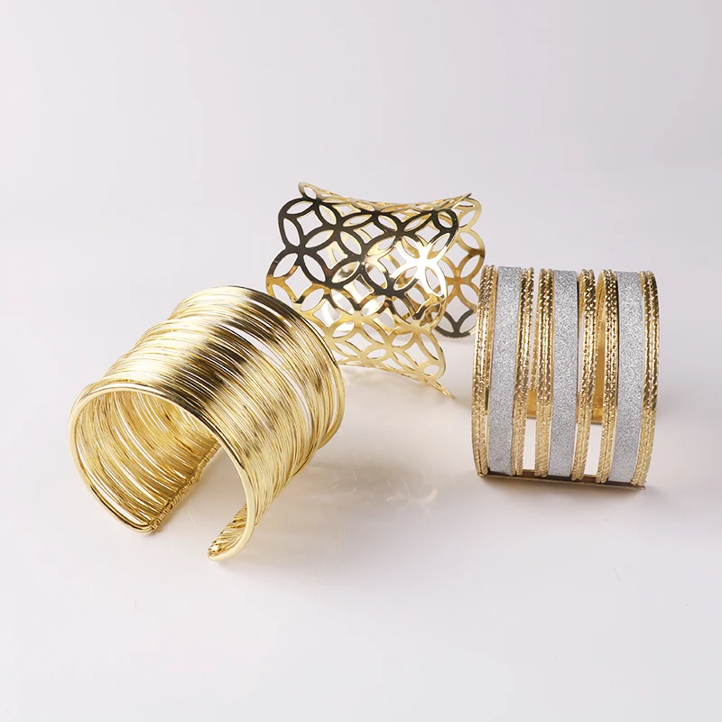 

Hollow Wide Cuff Bracelets & Bangles For Women Men Gold Color Alloy Open Multi Layer Wide Bracelets Fashion Jewelry