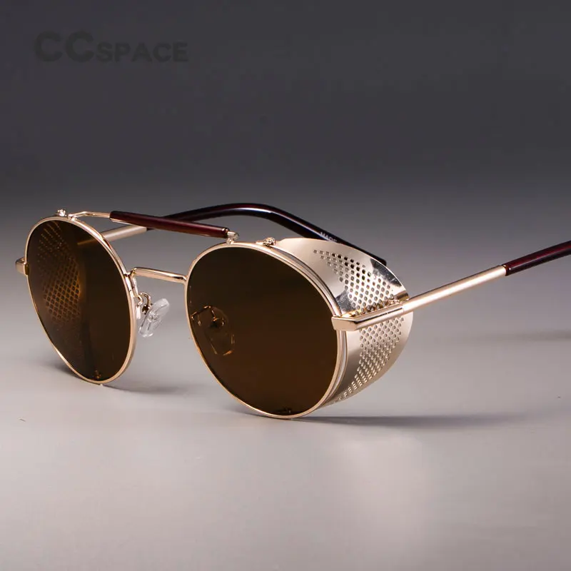 CCSPACE ретро круглые металлические солнцезащитные очки стимпанк для мужчин и женщин, брендовые дизайнерские очки Oculos De Sol, очки с УФ-защитой