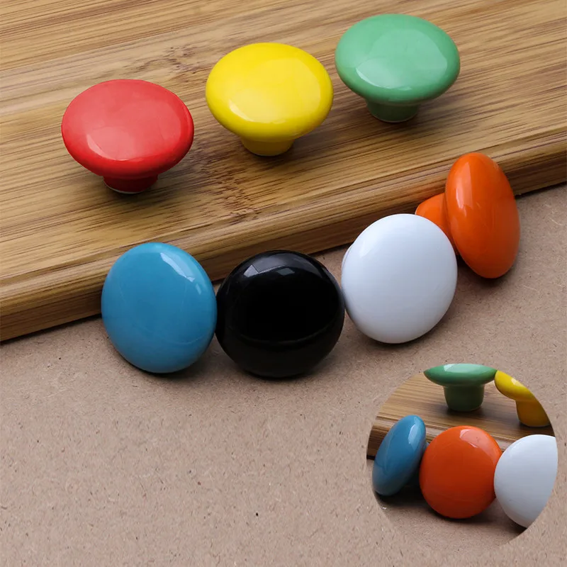 Round Ceramic Knobs Pure Color Door Handle 39.5mm 7 Colors Drawer