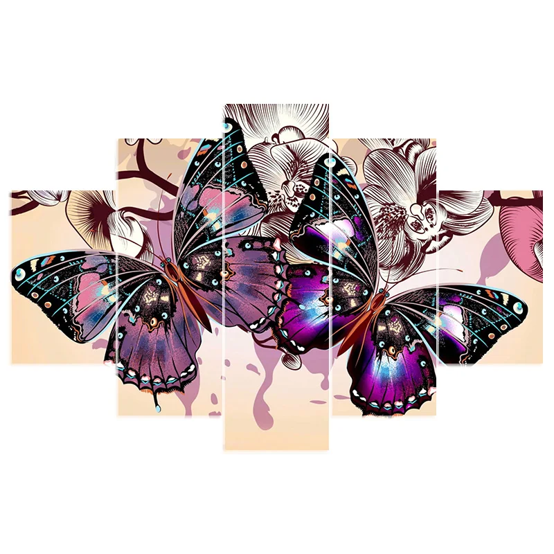 Handmade Needlework Diy Diamond Painting Butterfly Kit Diamond Embroidery Full Rhinestone Cross Stitch 5 Pcs Sets
