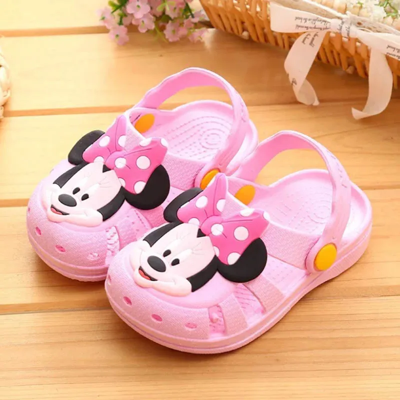Pink Disney малыш Тапочки сандалии обувь дети мультфильм микки ребенок мальчик девочка крутые тапочки детские летние Нескользящие пляжные туфли с дырками - Цвет: Pink