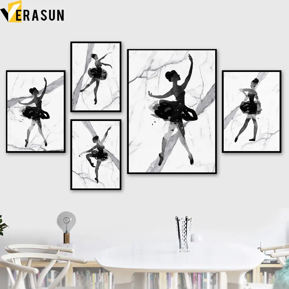 

Ballet Girl Marble Grain Posters And Prints Wall Art Canvas Painting Nordic Poster Wall Pictures For Living Room Art Print Decor