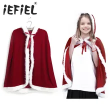 IEFiEL/красная накидка с искусственным мехом для девочек, детская бархатная Длинная накидка Санта-Клауса для девочек, накидка с капюшоном, праздничные костюмы для выпускного вечера