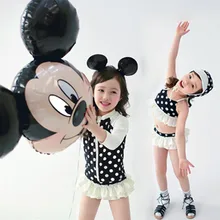 Детский купальный костюм в горошек в Корейском стиле для девочек, 4 предмета, с рисунком Минни Маус, милый купальный костюм принцессы детская пляжная одежда YZ19061