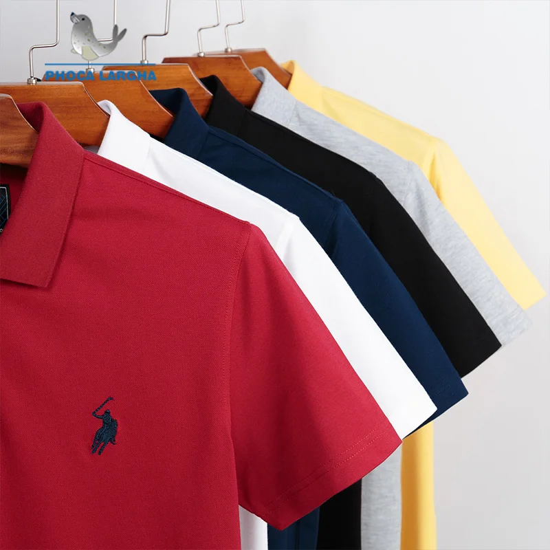 

New Casual PoloShirts Men 3D Embroidery Summer Short Sleeve For Man Slim Fit Cotton Solid Color Camisa Polos hombre Masculina