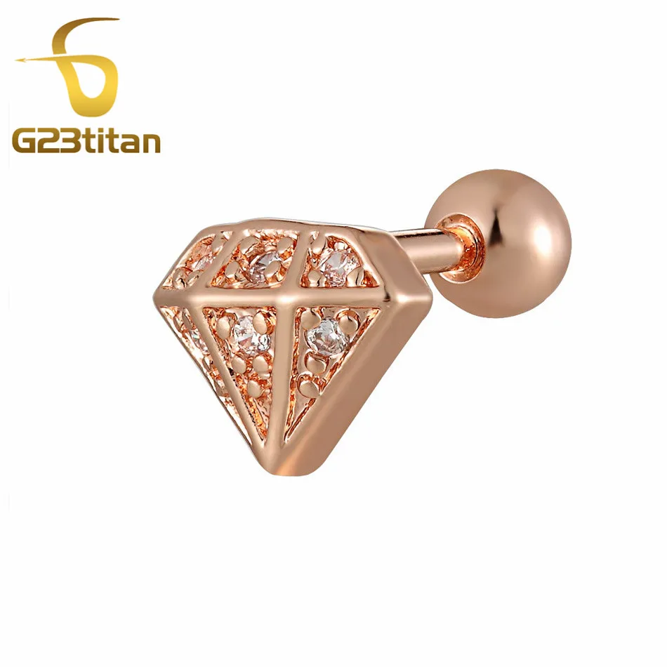 

Zircon Gem Bone Ear Piercing Earring Surgical Steel Anodized Rose Gold Color Ear Cartilage Tragus Body Jewelry
