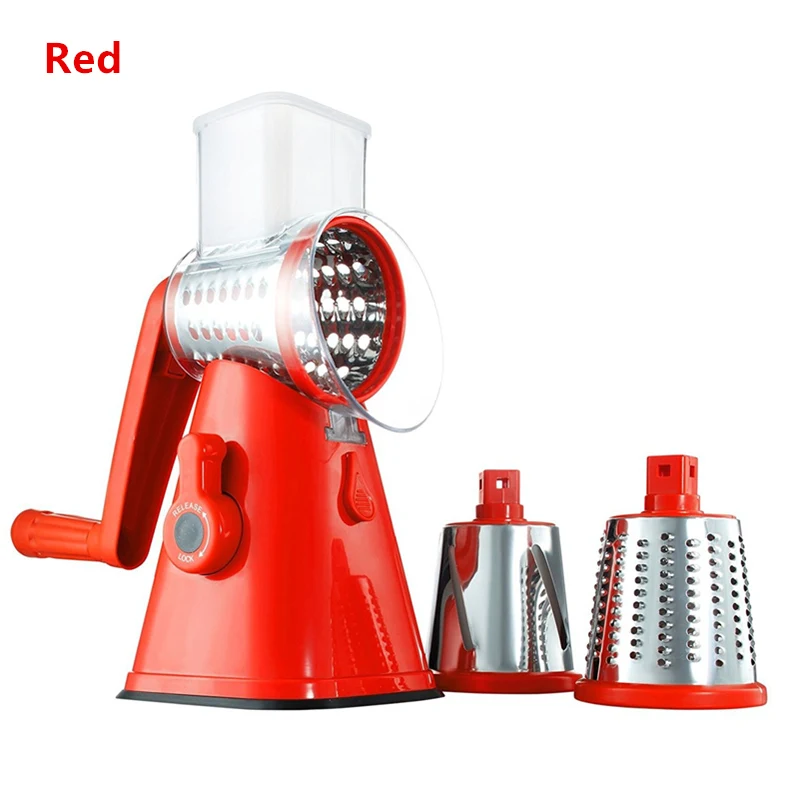 New Round Vegetable Cutter Mandoline Slicer Potato Carrot Grater Slicer with 3 Stainless Steel Blade Nut Shredder Kitchen Tools - Цвет: Red