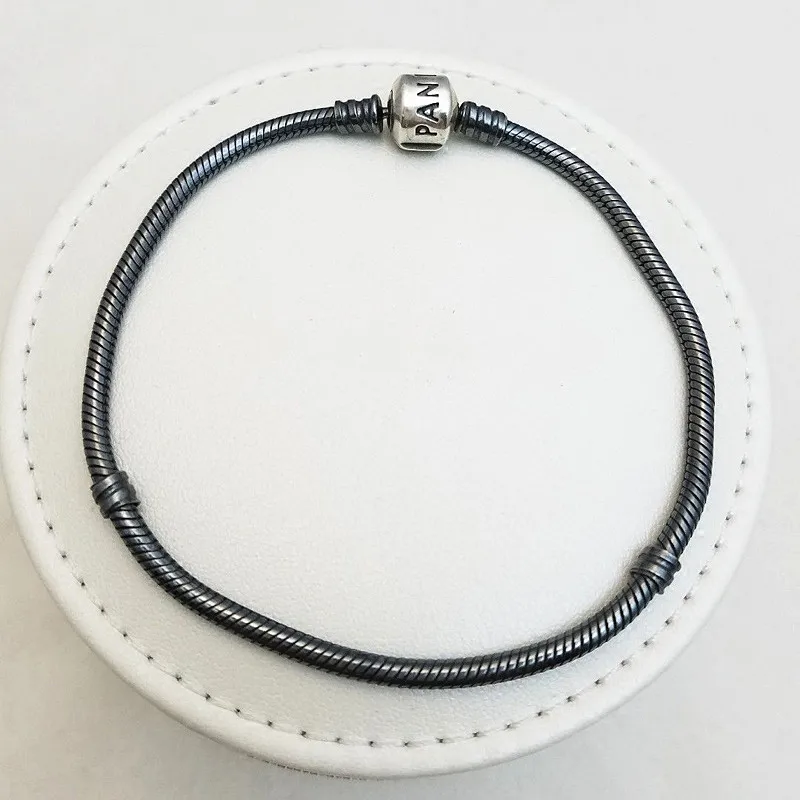 

2019 NEW Charm logo Carved 925 bangle men pandoras bracelet black pendant chain jewelry,1pz