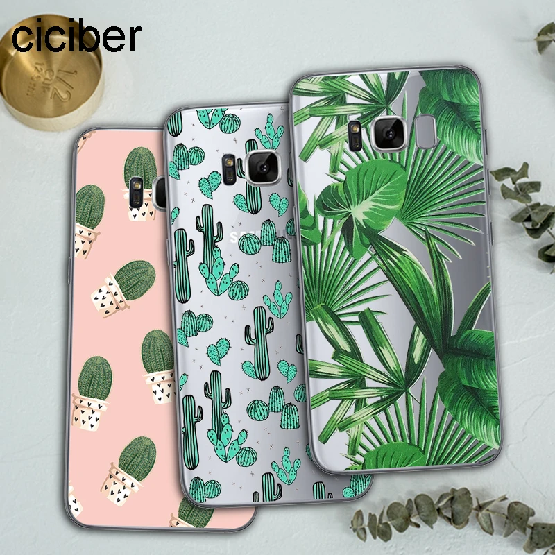 

ciciber Summer Plant Leaves Cactus Case For Samsung Galaxy S7 Edge S8 S9 Plus J5 J7 2016 Note 8 Cover Soft TPU Phone Case
