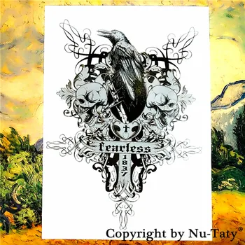 

SHNAPIGN Crow Skull Cross Temporary Tattoo Body Art Flash Tattoo Stickers 21*15cm Waterproof Car Styling Home Decor Wall Sticker