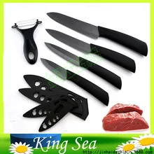 Высочайшее качество подарки циркония черный клинок черный Ручка " 4" " 6" дюймов+ Овощечистка+ охватывает керамических ножей кухонные ножи
