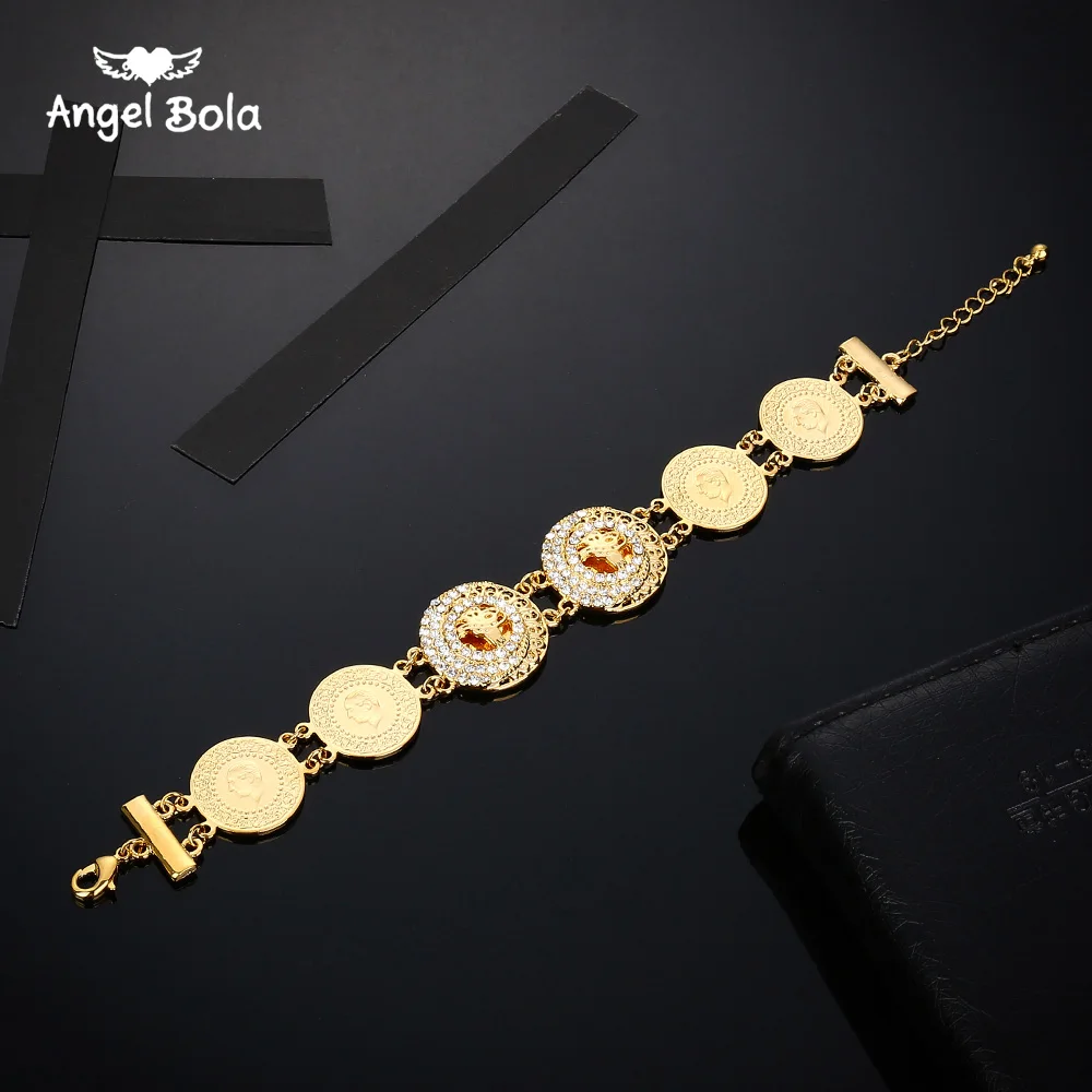 

Arab Men Never Faded Turke Coin Bangles for Women's, Turk Coins Charms Muslim Bracelet Rhinestone,The Middle East Africa Jewelry