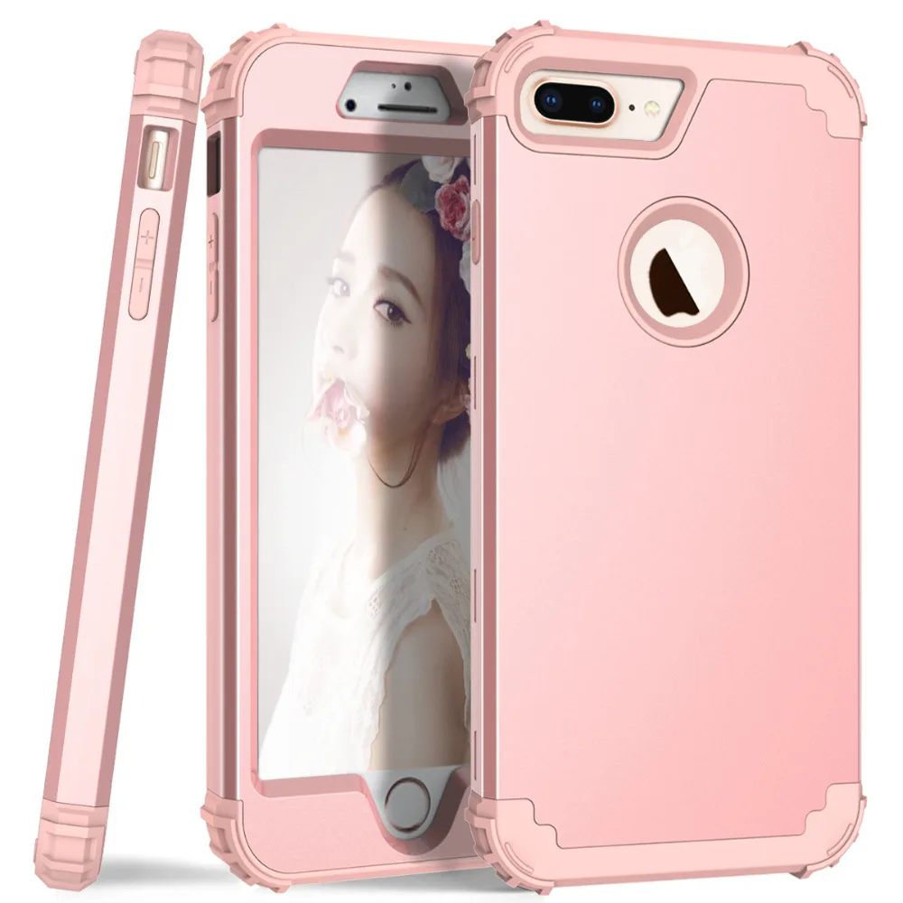 Goedkoop Voor iPhone 8 7 Plus Telefoon Gevallen, Hard PC + Zachte Siliconen 3 Layers Hybrid Full Body Beschermen Populaire telefoon Schelpen voor iPhone8 Covers