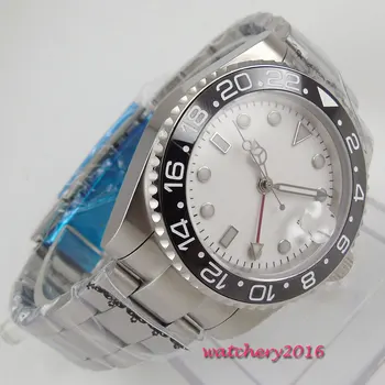 

Sweet 43mm Bliger White Dial Ceramic Bezel Sapphire Glass Date GMT SS Case Luminous Hands Automatic Movement men's Watch