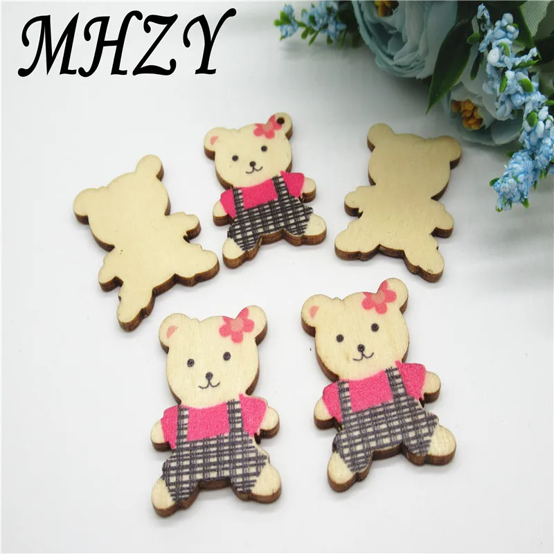

10/20PCS 36mm Wooden Vintage present color painted bear Scrapbooking DIY Sewing Kid Clothes Carfts C23