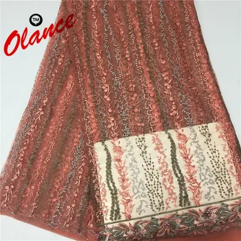 

New arrival embroidered long magic flower vines with colourful beads PF134 Free Shipping African Dress Tulle Lace Fabric