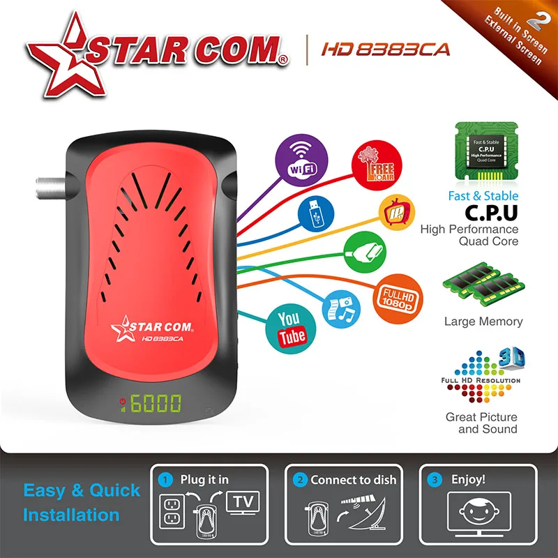 Starcom HD8383 Satellite Receiver Supoort CA Free Arabic IPTV DVBS2 Full HD Digital TV BOX With YOUTUBE Satellite TV Receiver Starcom HD8383 Satellite Receiver Supoort CA Free Arabic IPTV DVBS2 Full HD Digital TV BOX With YOUTUBE Satellite TV Receiver