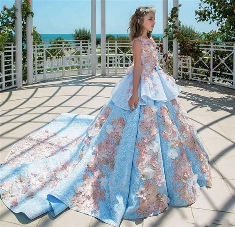 Великолепное платье высокого качества с цветочным рисунком для девочек бальное платье с цветочной аппликацией и объемным рисунком для девочек детское платье на день рождения для девочек