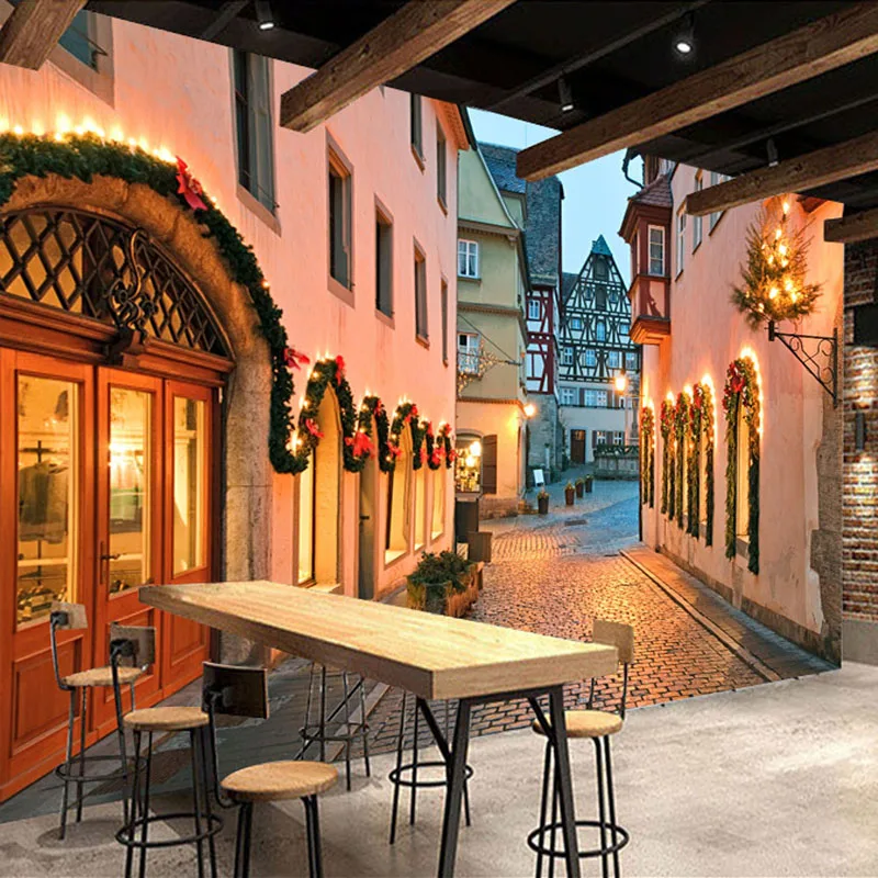 

beibehang Custom Wall Mural 3D European Street Landscape Painting Mural Photo Background Wall Decorations Living Room Restaurant