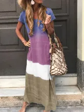 Summer Plus Size Gradient Color Maxi Dress Casual Patchwork Cotton Linen Dress Women Vintage Beach Dress Summer Plus Size Gradient Color Maxi Dress Casual Patchwork Cotton Linen Dress Women Vintage Beach Dress