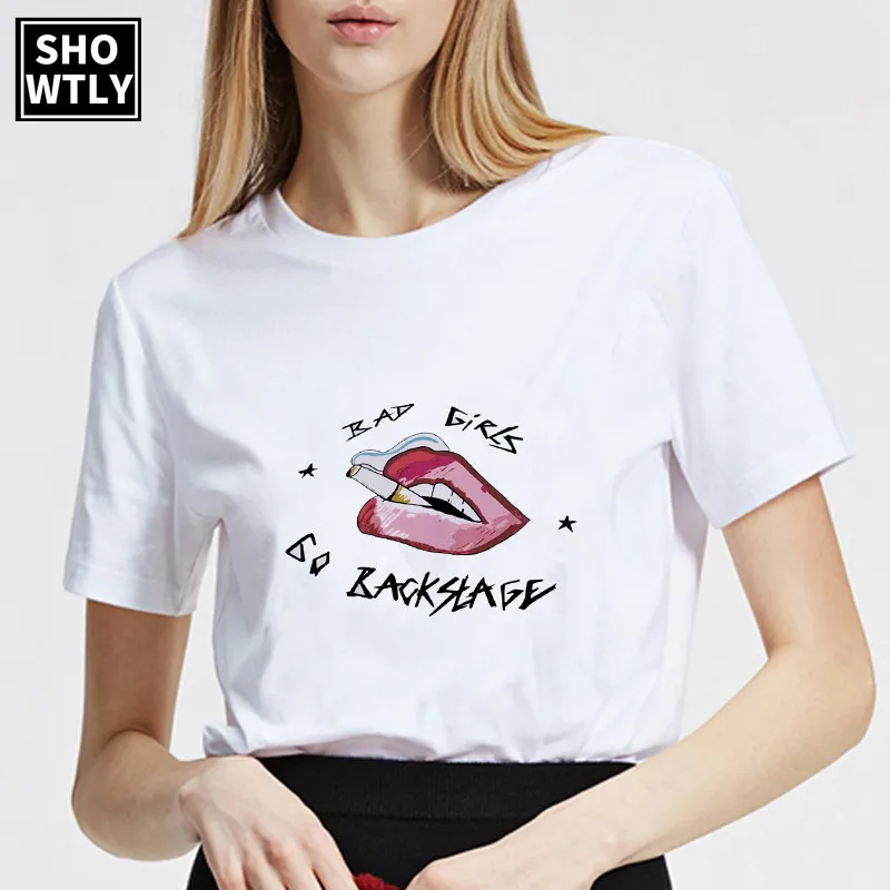 Showtly Bad girls go backstage новые летние модные женские футболки с коротким рукавом топы
