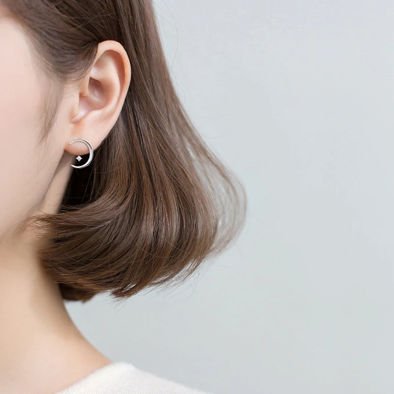 

Colusiwei Moon Stud Earrings for Women Authentic 925 Sterling Silver Fashion Meniscus CZ Earings Studs Korean Design Jewelry
