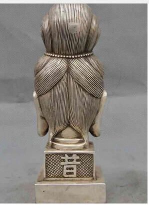 Rame Ottone Cinese Artigianato Decorazione Asiatica De Cobre Tibet Argento 8 "Budismo Estatua De Buda Cabeza De Plata Sello