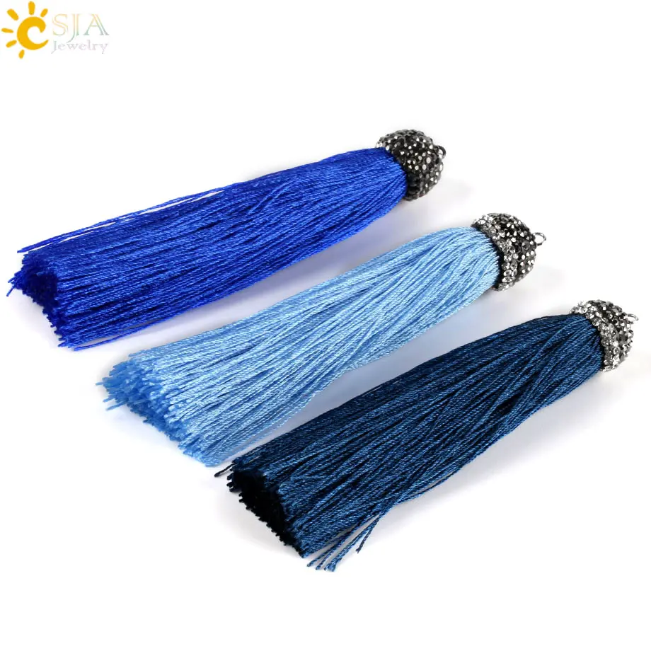 

CSJA Brand New 15 Color Rhinestone Beads Jewelry DIY Earring Statement Necklace Charms Pendant Making Long Silk Tassel E429