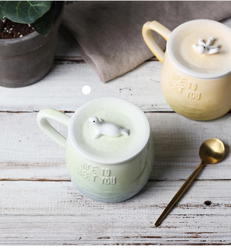 Lekoch, креативная мультяшная керамическая кофейная кружка, 360 мл, 3D кружки с крышкой, рукоятка с морским животным, Забавный градиент цвета, чашка для чая и молока