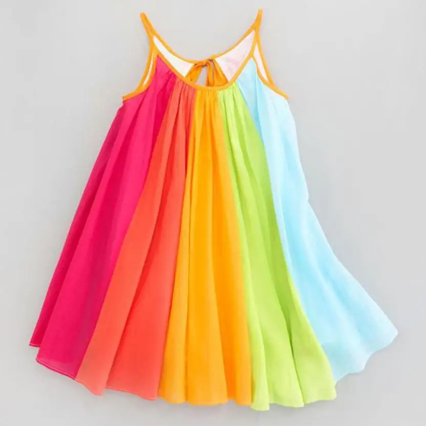 

YELOTUNY 2018 Summer girls princess dress Toddler Kids Baby Girl Princess Clothes Sleeveless Chiffon Tutu Rainbow Dresses F2