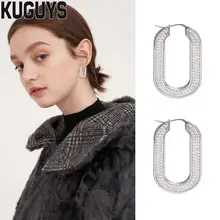 KUGUYS, Золотые Квадратные Роскошные серьги-гвоздики с кристаллами для женщин, трендовые серебряные серьги, модные ювелирные изделия, подарок, вечерние, свадебные аксессуары