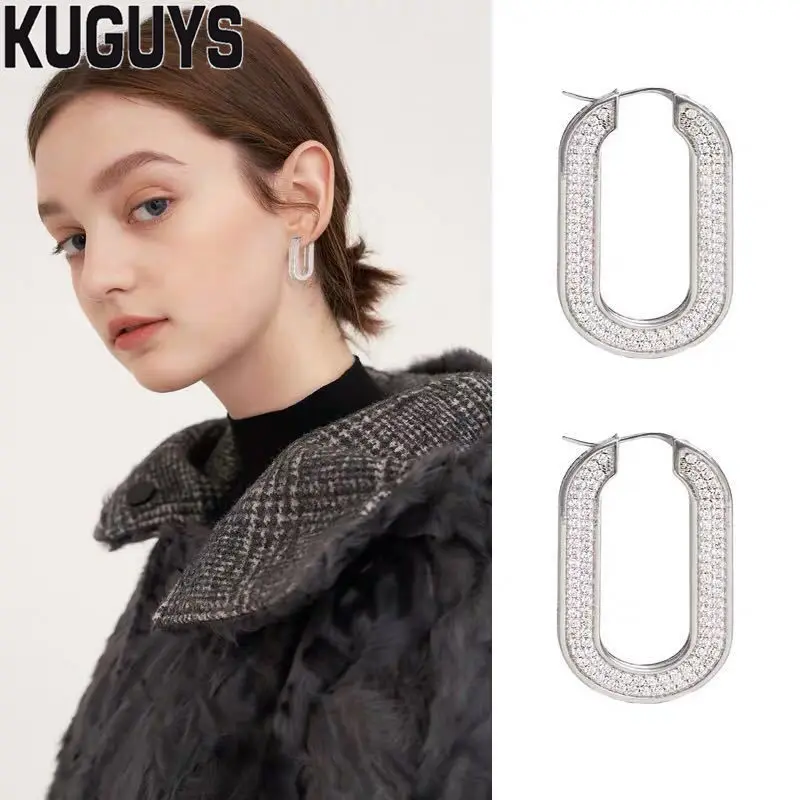 

KUGUYS Gold Square Luxury Crystals Stud Earring for Womens Trendy Silver Earrings Fashion Jewelry Gift Party Wedding Accessories