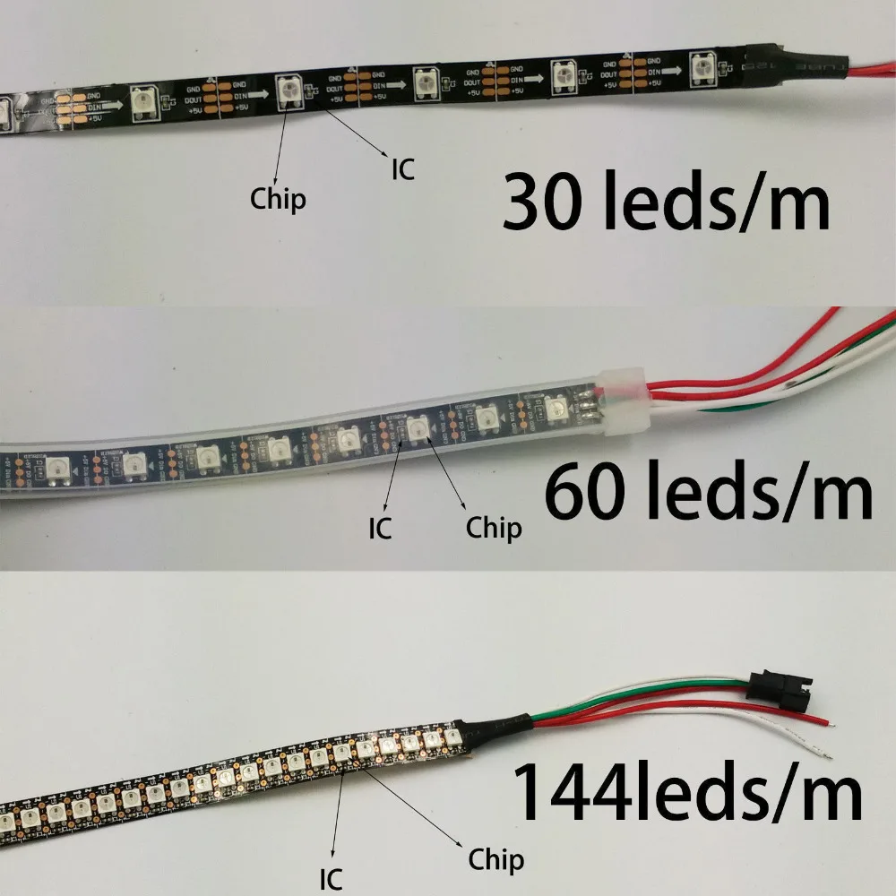 1 м/4 м/5 м WS2812B Smart led пикселей полосы, черный/белый печатных плат, 30/60/144 светодиодов/m WS2812 IC; WS2812B/м 30/60/144 пикселей, IP30/IP65/IP67 DC5V