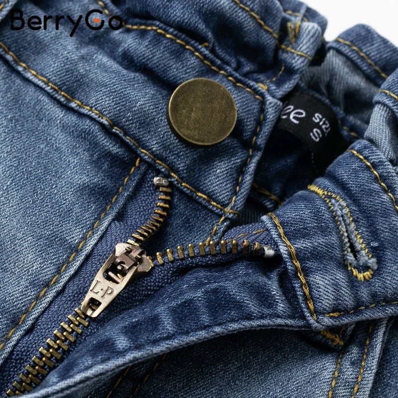 BerryGo элегантная джинсовая юбка с оборками женская летняя облегающая мини