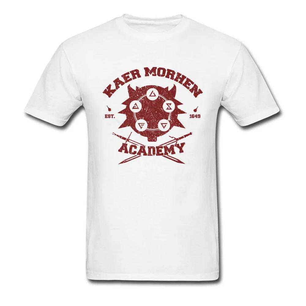 Printed T-Shirt Funny Crew Neck Kaer Morhen Academy 100% Cotton Men Tees Design Short Sleeve Tee Shirts Wholesale Kaer Morhen Academy white