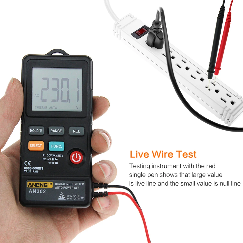 

ANENG AN302 Digital Multimeter True-RMS Multi Meter 8000 Counts AC DC Voltmeter Voltage Frequency Meter LED Light