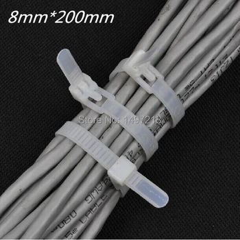 

Freeshipping Multifunction 100pcs/lot 8x200 mm Releasable Nylon Cable Tie Zip Ties Black White