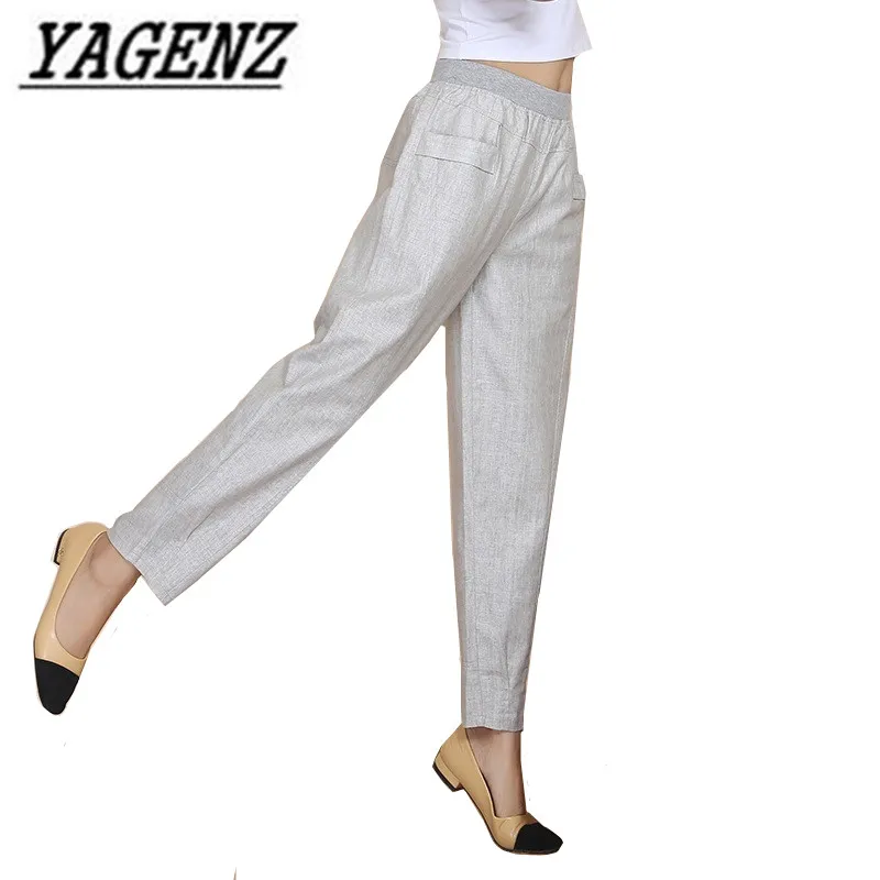 Skup 2020 letnie kobiety lniane spodnie Harem w średnim wieku pani w pasie luźne spodnie na co dzień Plus rozmiar 4XL kieszeń cienkie damskie spodnie