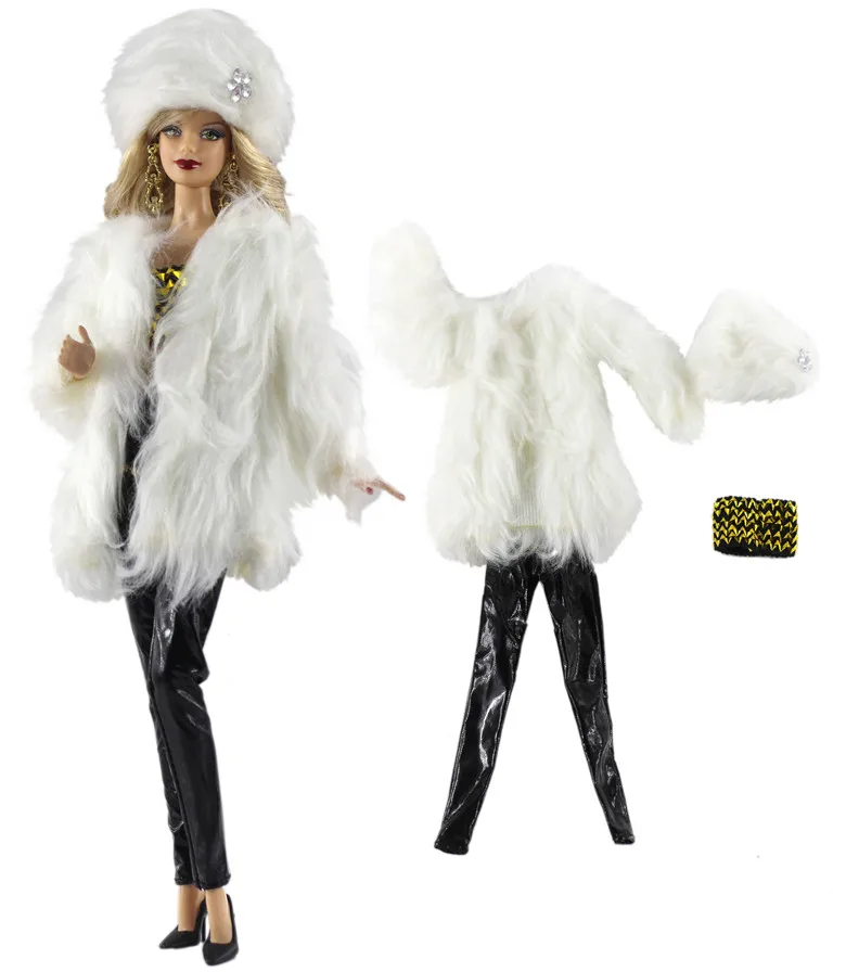

NK 2019 Newest Doll Dress Winter Clothing Handmade Clothes Top Fashion Coat Hat Bag Leather Pants For Barbie Doll Accessories DZ