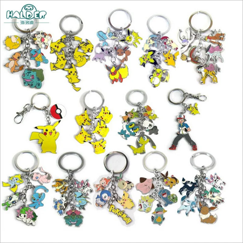 

24 types Pikachu Keychain Pocket Monsters Key Holder Key Ring Pendant 3D Mini Charmander Squirtle Bulbasaur Metal Accessories