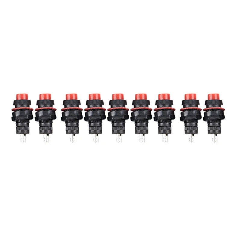 

10 Pcs DS-211 Latching SPST Push Button Switch Red Cap AC 220V
