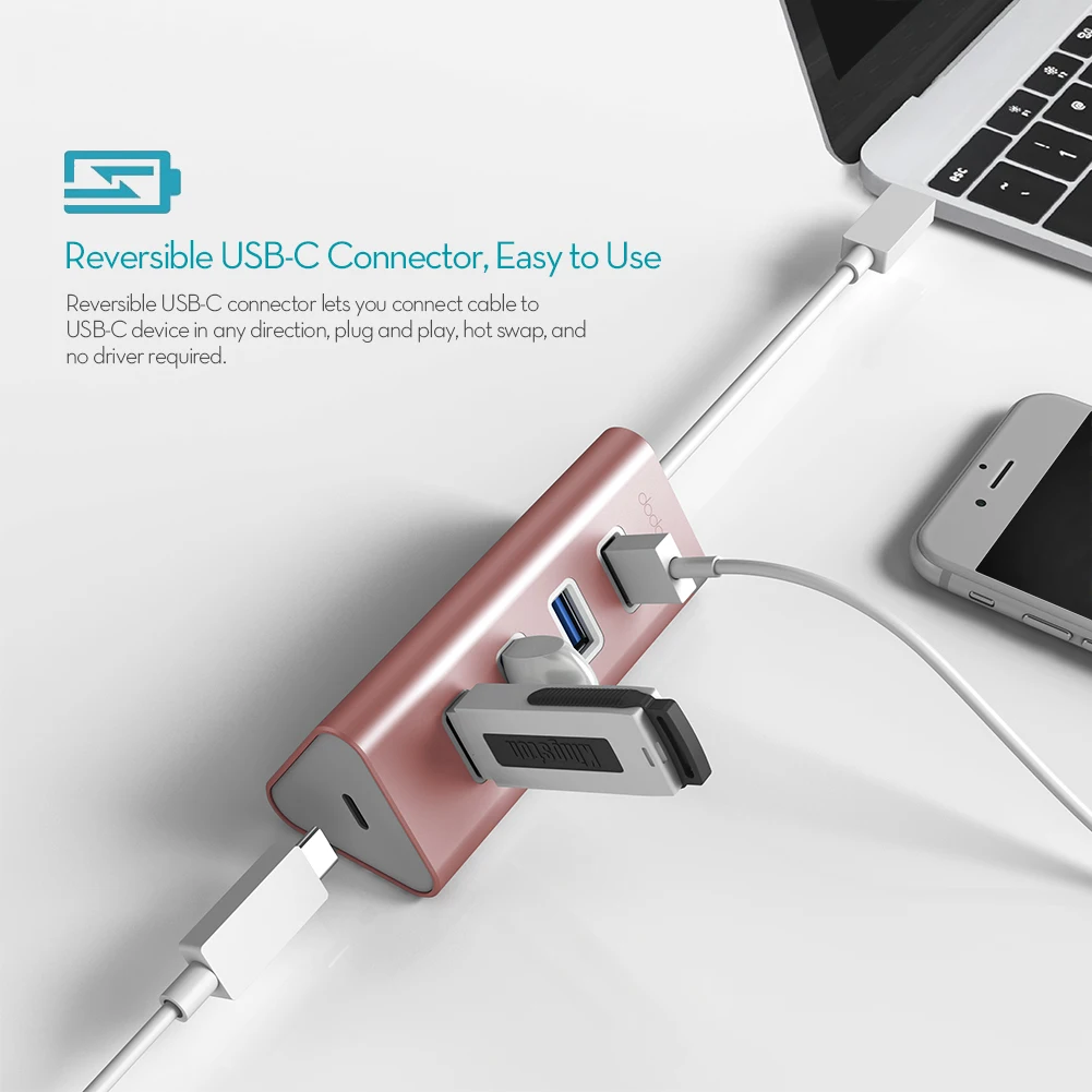 Адаптер dodocool Алюминиевый USB Type C (папа) 4 порта 3 0|4-port usb 3.0|usb 3.0 hub adapter4-port |