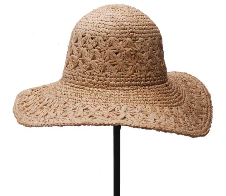 6pcs Luxury Handmade Knit Floppy Wide Brim Raffia Straw Hats Women