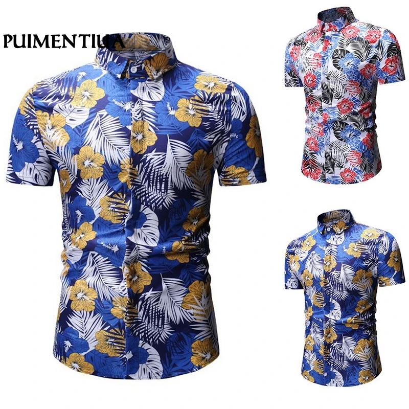 

MJARTORIA 2019 Mens Summer Button Down Shirts Slim Fit Fashion Hawaiian Floral Print Short Sleeve Casual Shirts Homme Camisas