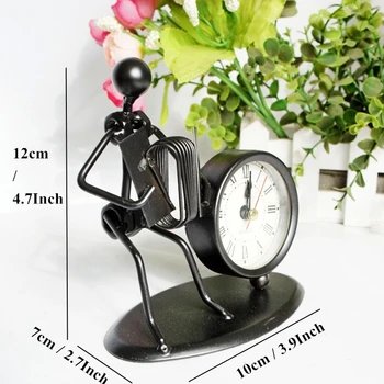 

VILEAD 4.7'' Iron Accordion Player Figurines Iron Man With Clock Miniatures Vintage Home Decor Creative Metal Model Crafts Gifts