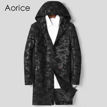 Aorice MT906 Новая модная мужская куртка из натуральной овечьей кожи камуфляжная Длинная кожаная куртка с капюшоном зимняя теплая верхняя одежда