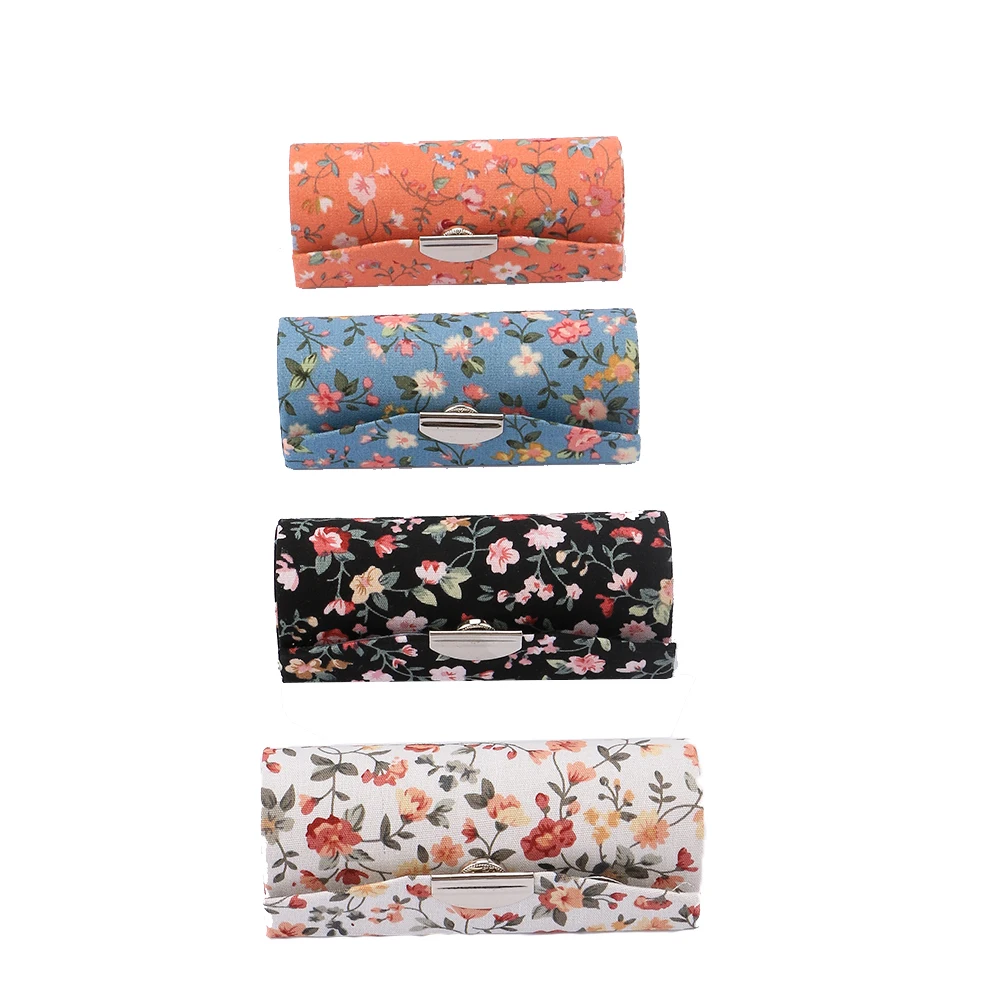 

Convenient Beautiful Small Flower Printing Lipstick Box Fashion Women Soft Satin Multicolor Single Lipstick Storage with Mirror