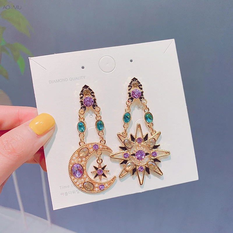 

AOMU Exaggerate Hollow Star Crystal Eye Pearl Waterdrop Long Tassel Dangle Drop Earrings for Women Girl Baroque Wedding Jewelry