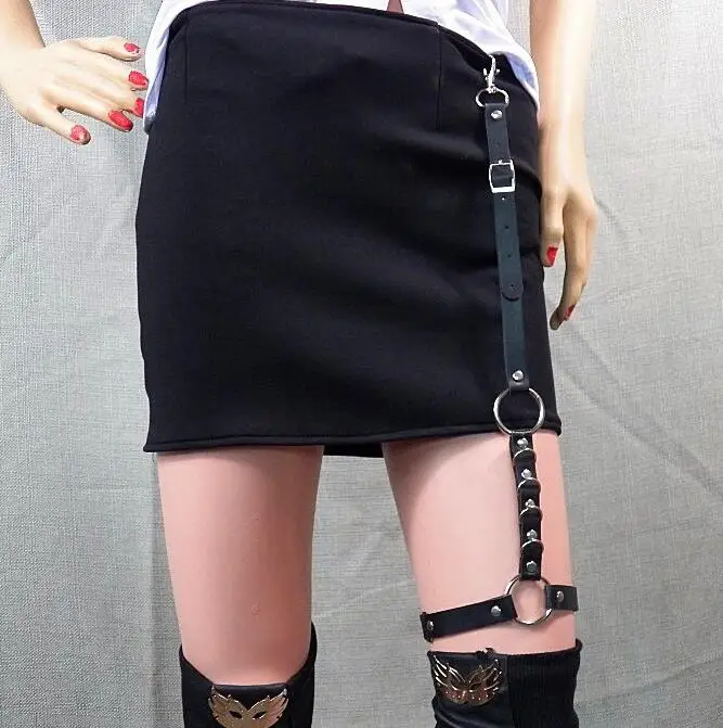 New Fashion Street Punk Rock Handcrafted Leather Garter Belt Waist Thigh High Suspenders Straps for Shorts Jeans