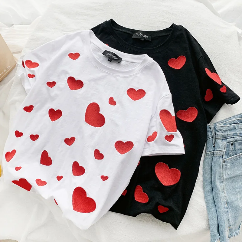 

2019 summer T Shirt Women Harajuku Ulzzang Graphic T-shirt Funny Love print 90s Tshirt Korean Style black white Tops Tees Female